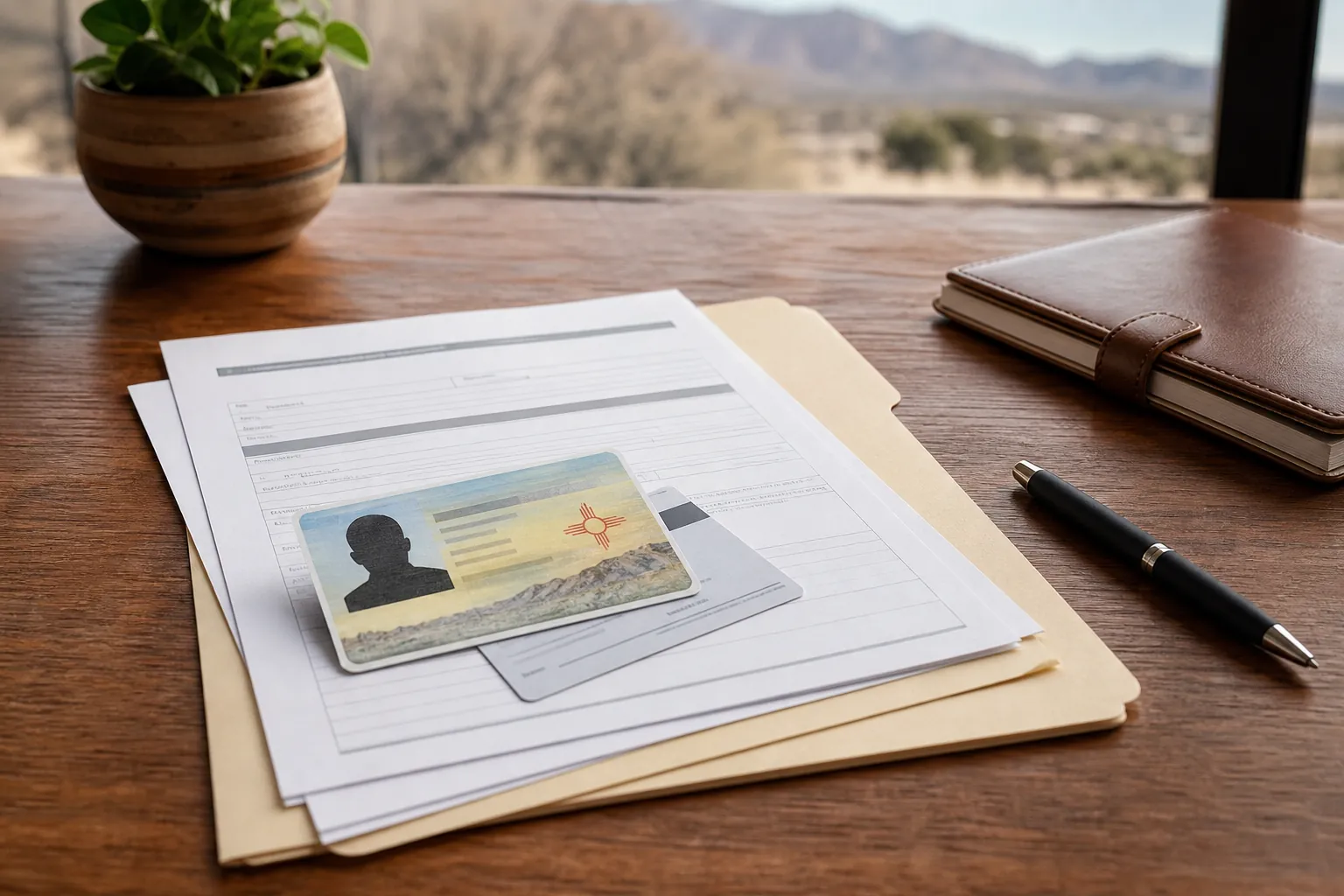 Editorial illustration of Gather Identification and Referral Paperwork in New Mexico