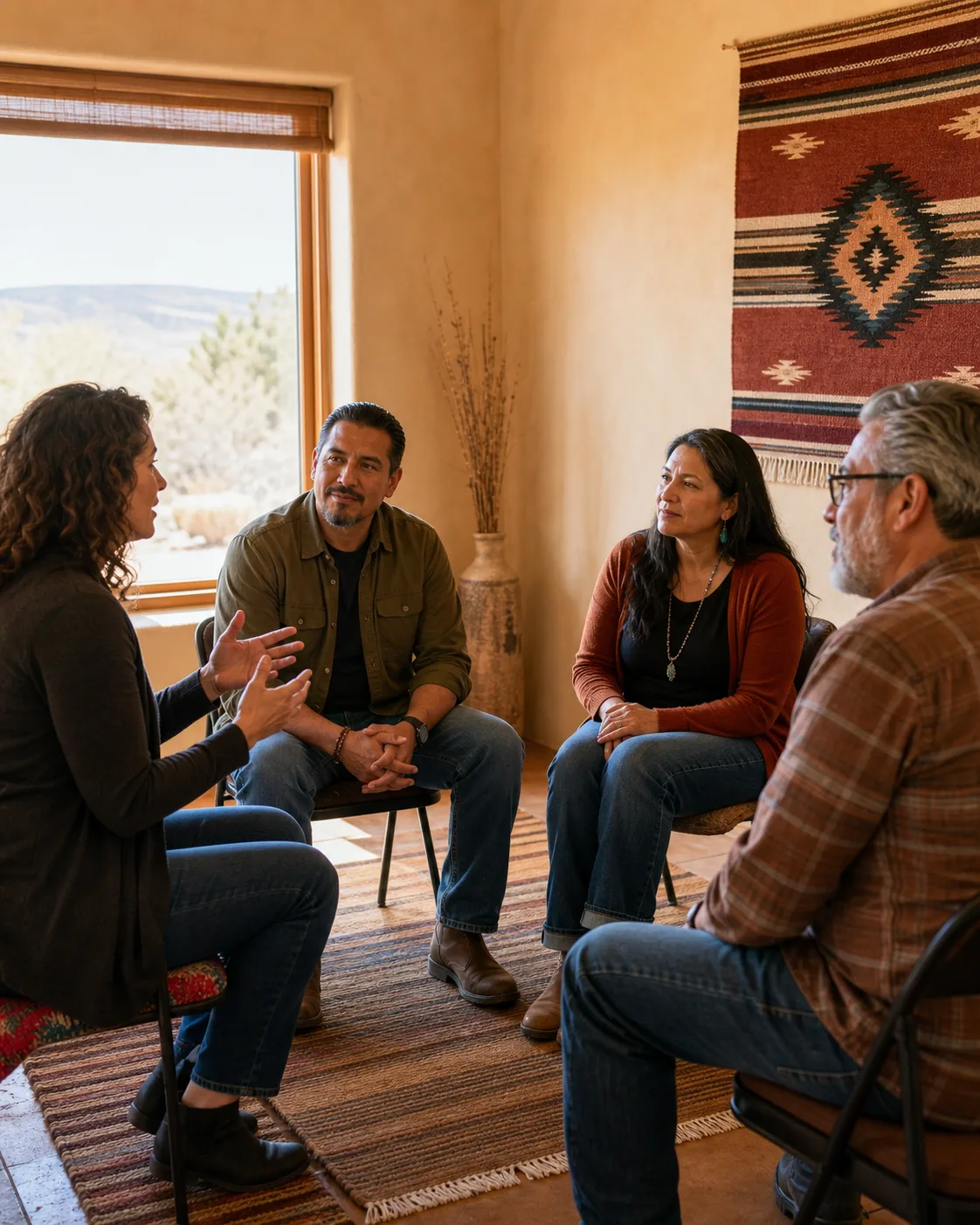 Two adults having a supportive peer conversation