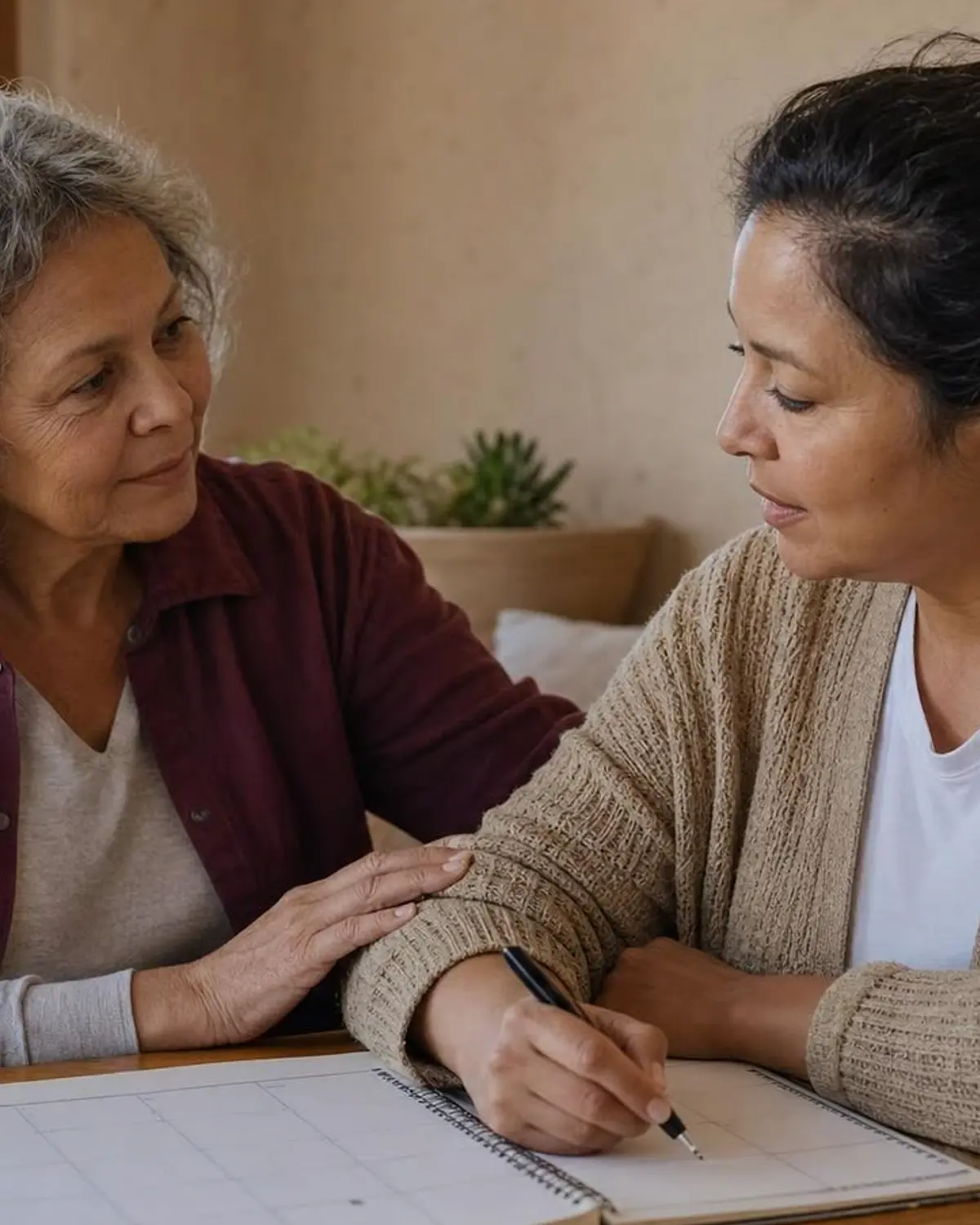 Supportive recovery scene illustrating alprazolam (xanax) and addiction