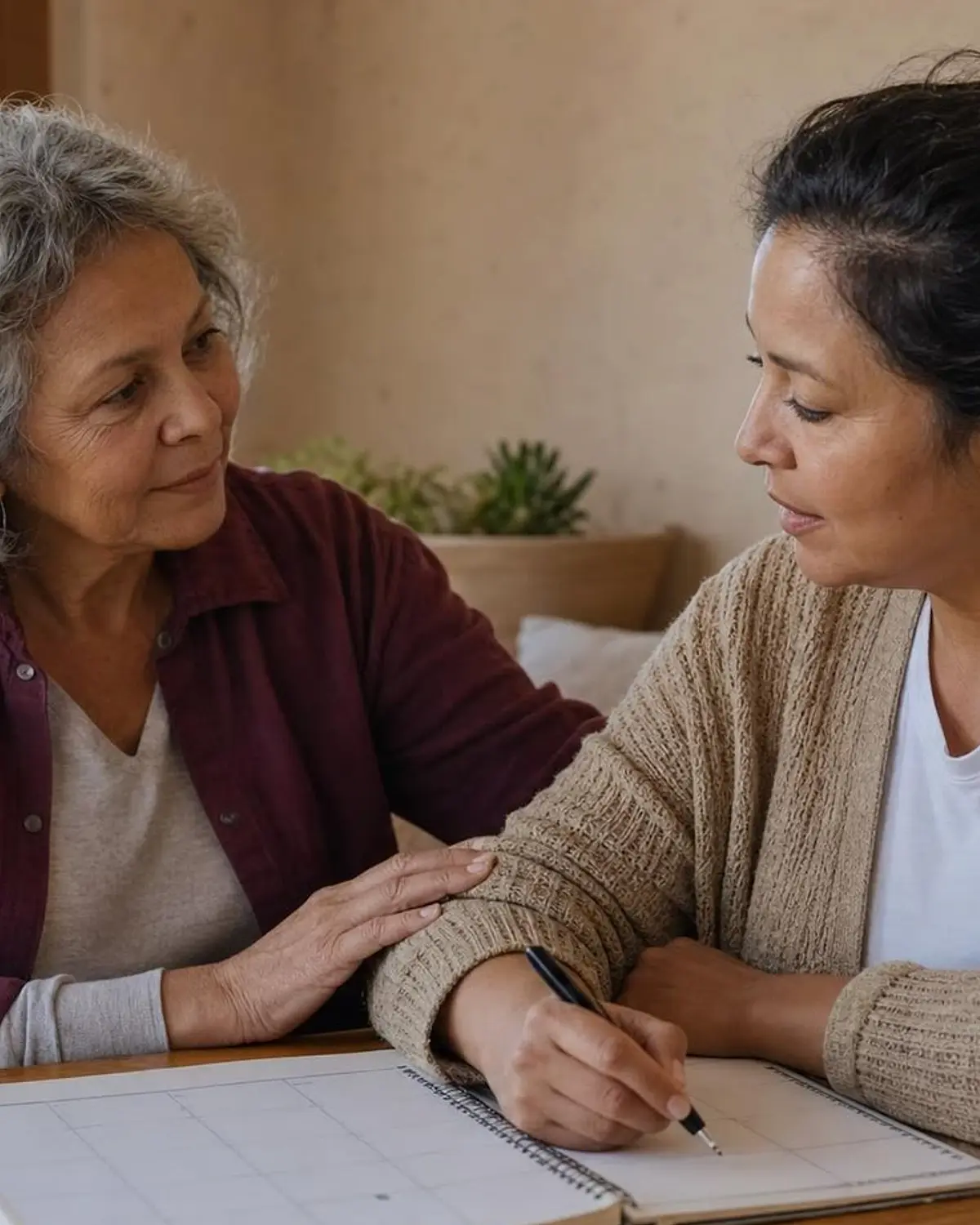 Supportive recovery scene illustrating building coping skills