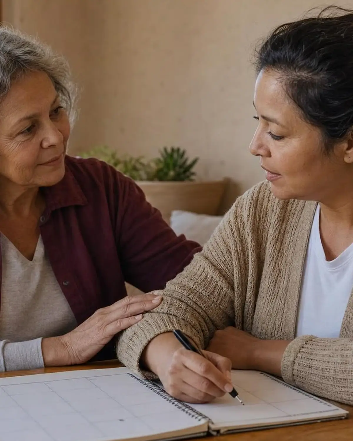 Supportive recovery scene illustrating childcare and treatment planning