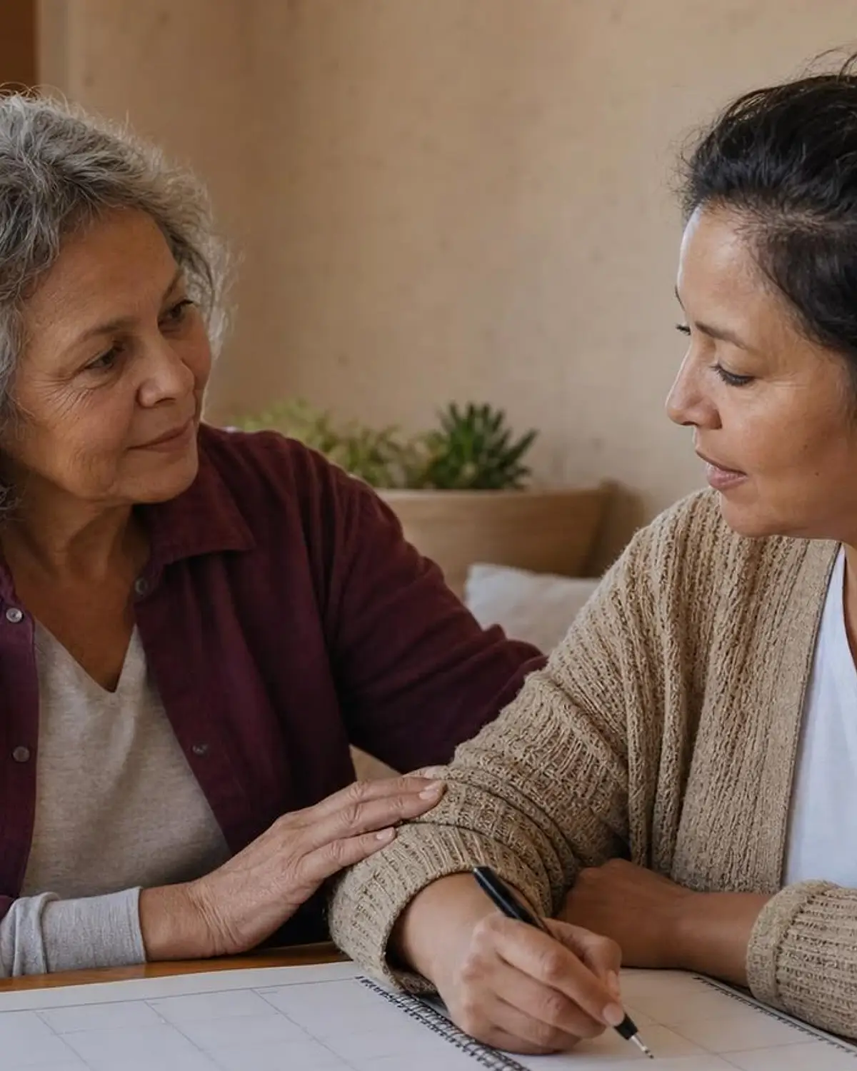 Supportive recovery scene illustrating continuity of care planning
