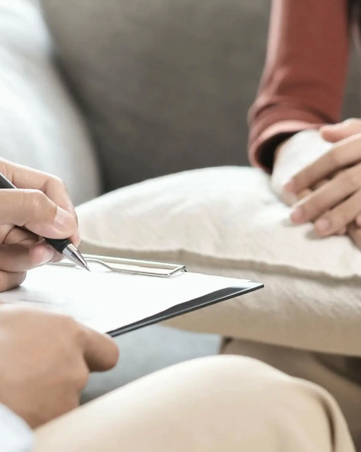 Supportive recovery scene illustrating professional referral questions