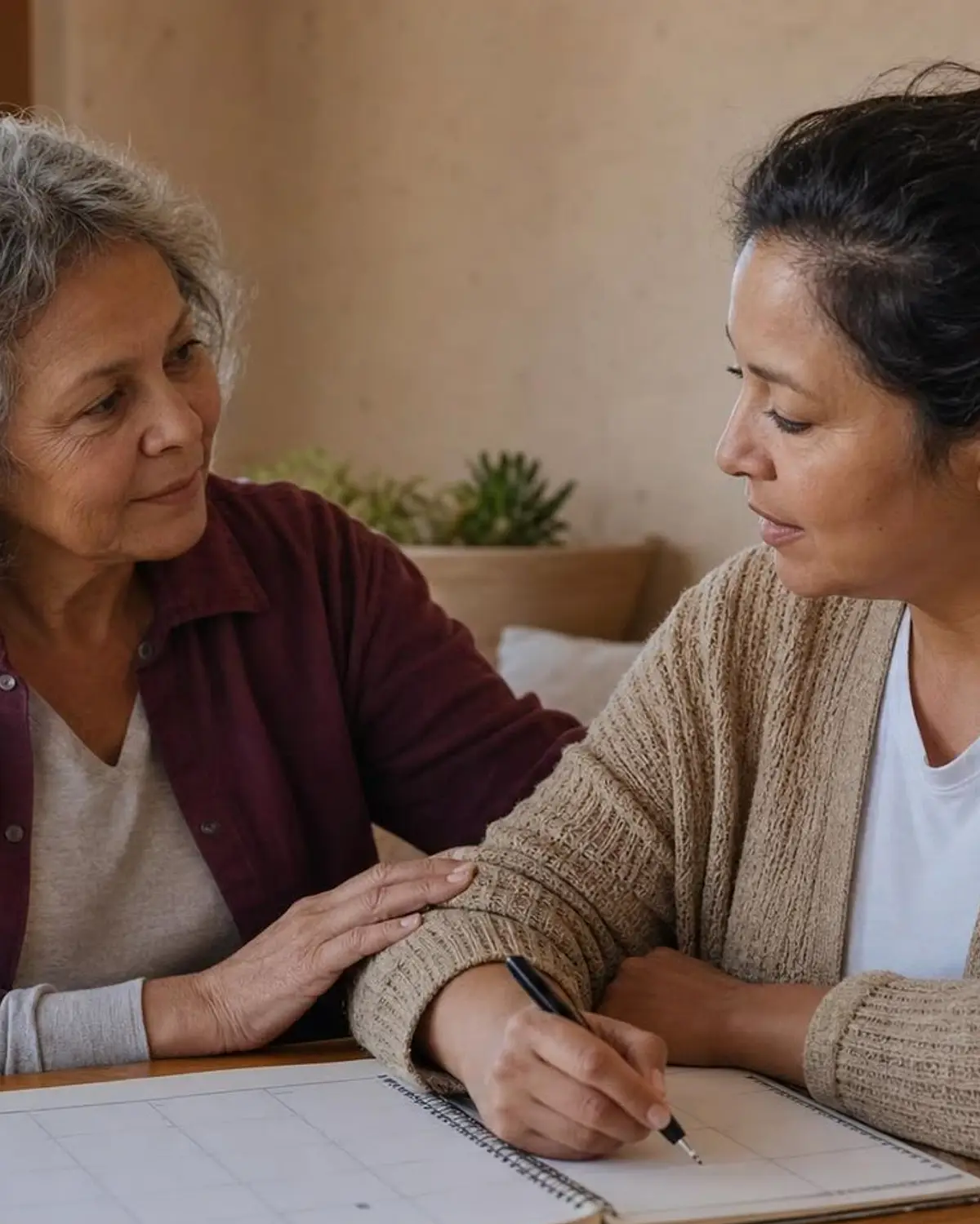 Supportive recovery scene illustrating ptsd and substance use