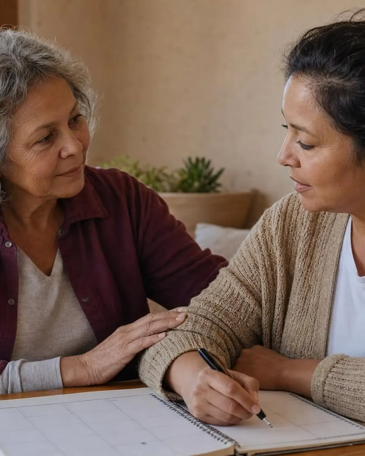 Supportive recovery scene illustrating secobarbital (seconal) and addiction