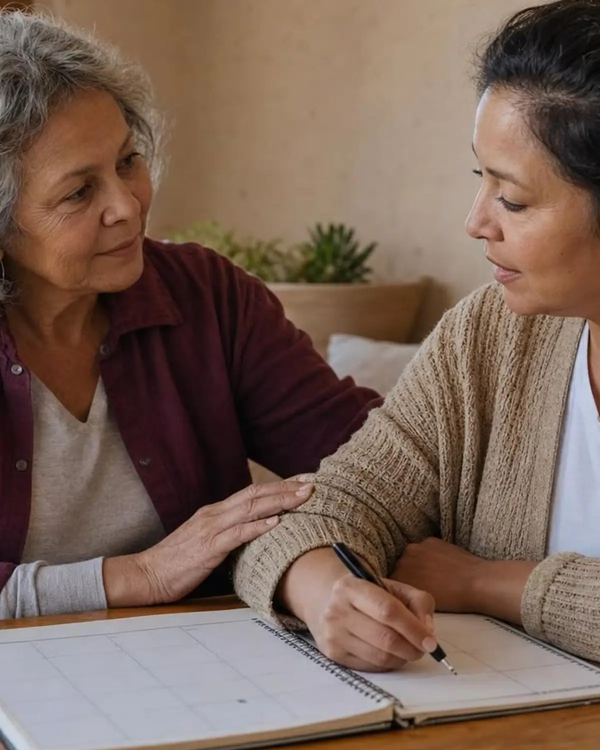 Supportive recovery scene illustrating sleep problems and substance use