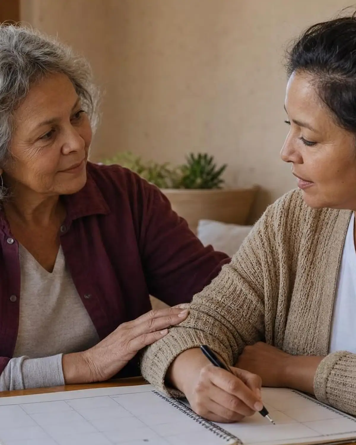 Supportive recovery scene illustrating trauma and substance use