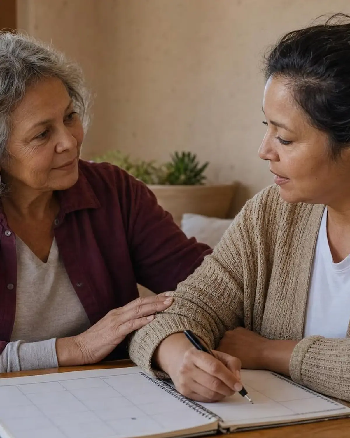 Supportive recovery scene illustrating treatment talk checklist